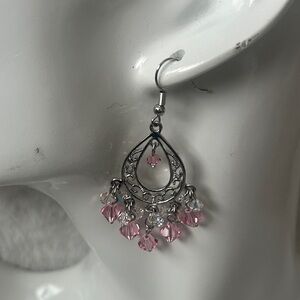 Chic Silver and Pink Dangle Earrings